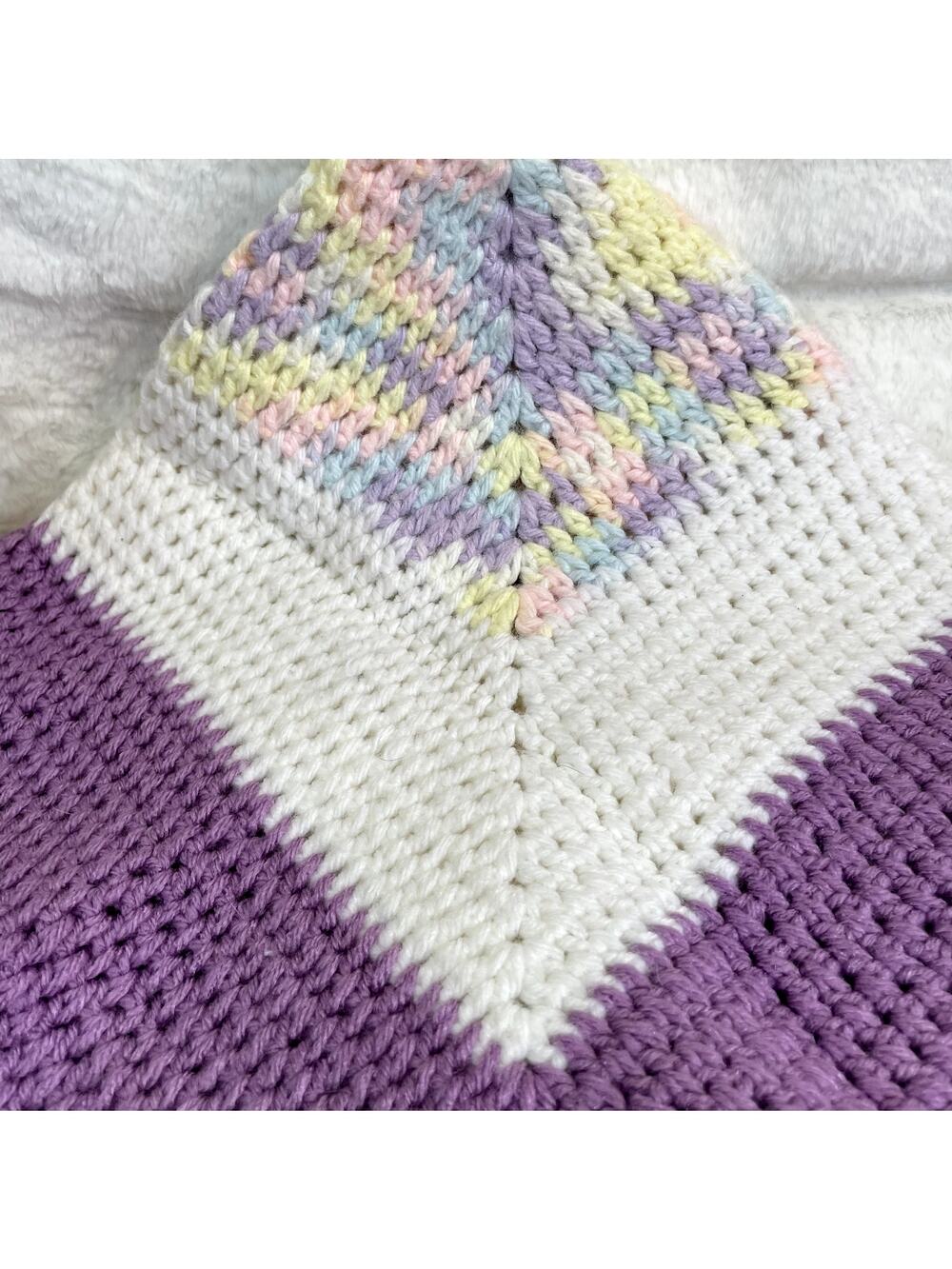 Handmade Baby Afghan Blanket Purple White Yellow Blue 36x30"